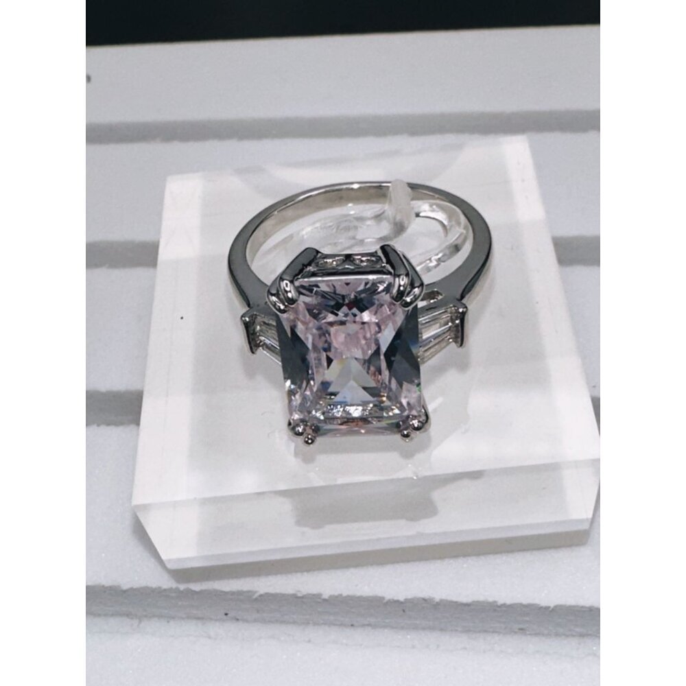 Silver Plated Cubic Zirconia Princess Cut Ring Size 10 - Picture 2 of 9